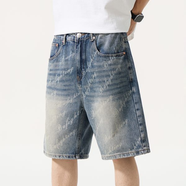 6553 Men's Summer 12.7 oz Lyocell Baggy All‑Over Printing Denim Shorts