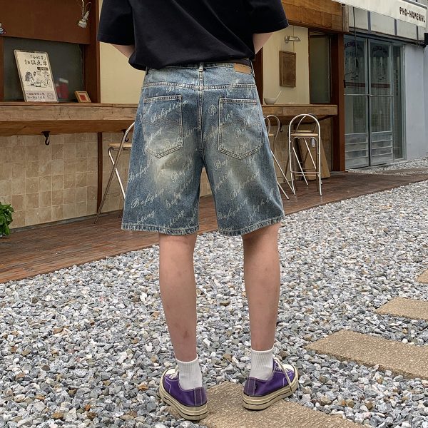 6553 Men's Summer 12.7 oz Lyocell Baggy All‑Over Printing Denim Shorts