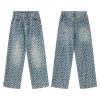 H3816 Men's 13.7 OZ All‑Over Printing Loose Straight Denim Jeans
