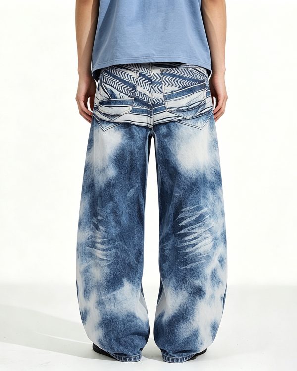 14032 Men's 14.2 OZ 3D Digital Printing Barrel Cut Curve-leg Jeans