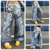14032 Men's 14.2 OZ 3D Digital Printing Barrel Cut Curve-leg Jeans