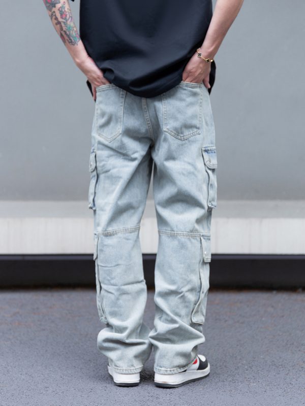 8557 Men's 14.2 OZ Vintage Light Wash Cargo Baggy Jeans