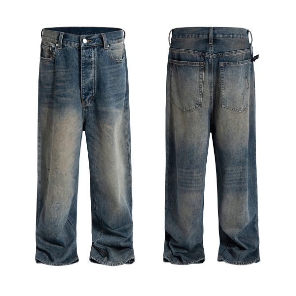 FJ071 Men's 14.6 OZ Mud Vintage Wash Relaxed Straight Jeans