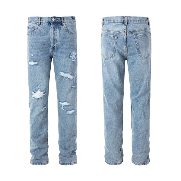 8001 Men's 11.5 OZ Slim Fit Straight Destroyed Ripped Jeans