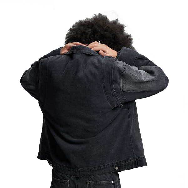 W121 Men's 14.6 OZ Oversized Zip‑up Pin‑badge Denim Jackets