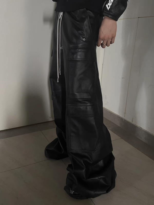 8404 Men's Baggy Matte Coated Drawstring Waist Cargo Pants