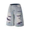 1519 Men's 13 OZ Grunge Blue‑purple Two‑tone Denim Cropped Capri Ripped Jeans