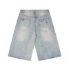 1519 Men's 13 OZ Grunge Blue‑purple Two‑tone Denim Cropped Capri Ripped Jeans