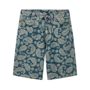 1161 Men's 12.8 OZ 100% Cotton Baggy Paisley Bandana Jacquard Denim Shorts