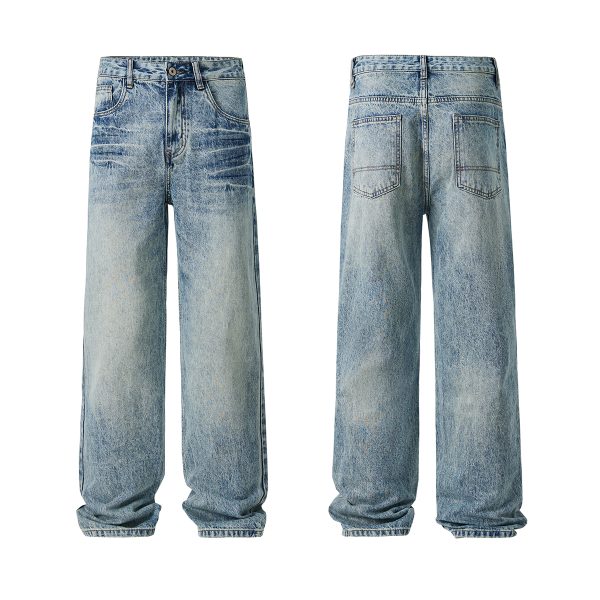 9912 Men's Vintage Acid Snow Wash Hand‑Brushed Whiskers Jeans