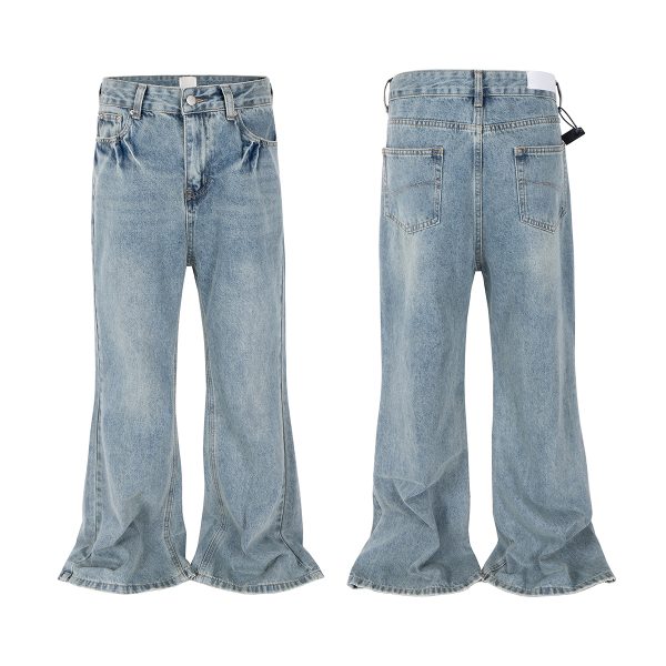 T-GJ019  Men's 13.5 OZ High Rise Light Stone Wash Flare Jeans