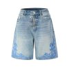 K030 Men's 13.2 OZ Snap Hook 3D Baroque Embroidery Denim Shorts