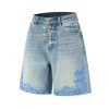 K030 Men's 13.2 OZ Snap Hook 3D Baroque Embroidery Denim Shorts