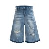 TJ177 Men's 12.5 OZ Baggy Loose Destroyed Ripped Raw Hem Capri Cropped Jeans