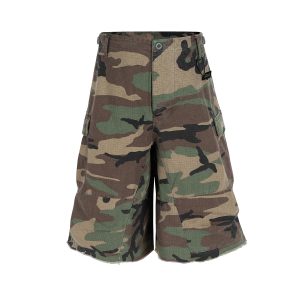 8494 Men's 9.8 OZ 100% Cotton Baggy Military Ripstop Camo Cargo Cropped Capri Pants