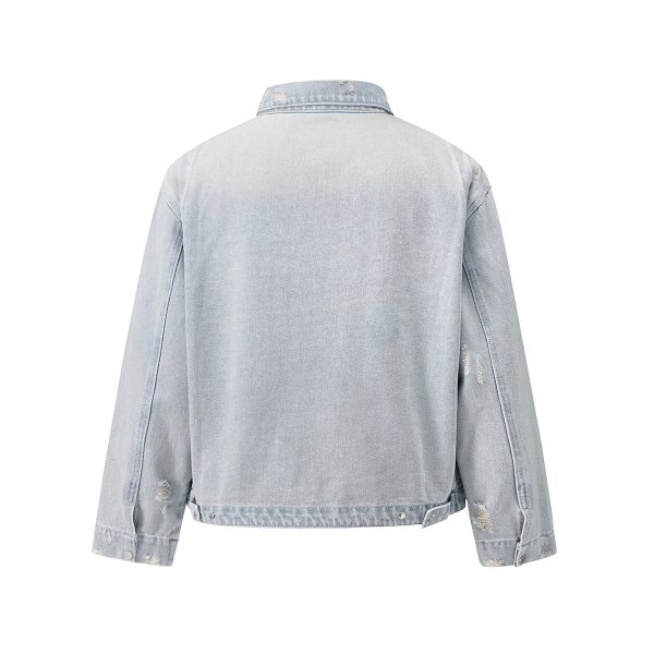 Q148 Men's 15.2 OZ Boxy Ripped Destroyed Zip‑up Denim Jackets