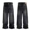 FJ067 Men's Enzyme Stone Wash Charcoal Black Baggy Jeans