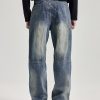 JK9661 Men's Moto Biker Laser Etching Stitched Embossed Jeans