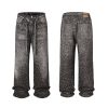 Q166 Men's 14.5 OZ 3D Digital Printing Rhinestone Loose Straight Jeans