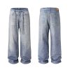 Q166 Men's 14.5 OZ 3D Digital Printing Rhinestone Loose Straight Jeans
