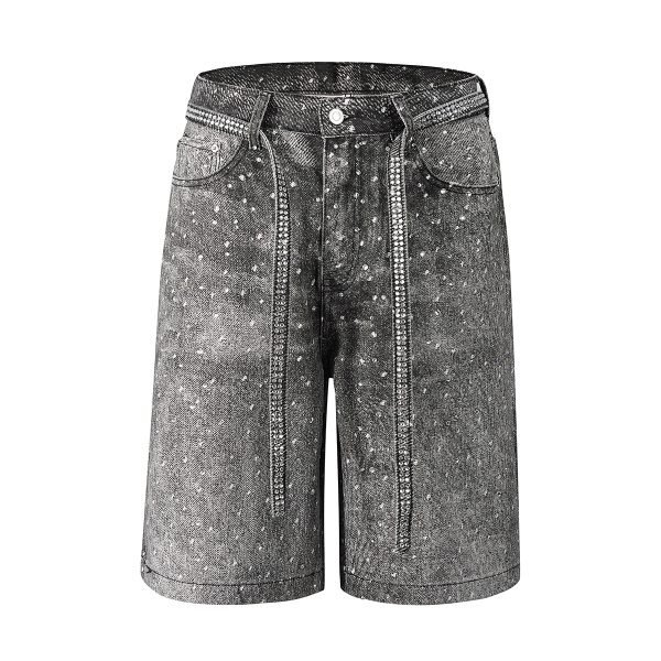 Q183 Men's 14.5 OZ 100% 3D Digital Printing Rhinestone Baggy Shorts