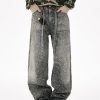 Q166 Men's 14.5 OZ 3D Digital Printing Rhinestone Loose Straight Jeans