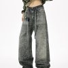 Q166 Men's 14.5 OZ 3D Digital Printing Rhinestone Loose Straight Jeans