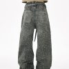 Q166 Men's 14.5 OZ 3D Digital Printing Rhinestone Loose Straight Jeans