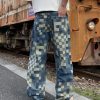 3752 Men's 10.4 OZ 100% Cotton Baggy Checkered Jacquard Denim Jeans