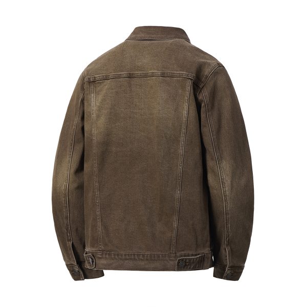 Y1509 Men's 14.5 OZ Boxy Vintage Distressed Brown Workwear Trucker Denim Jackets