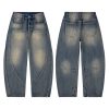 PB004  Men's 12.8 OZ Banana Curved‑leg Cut Vintage Faded Jeans