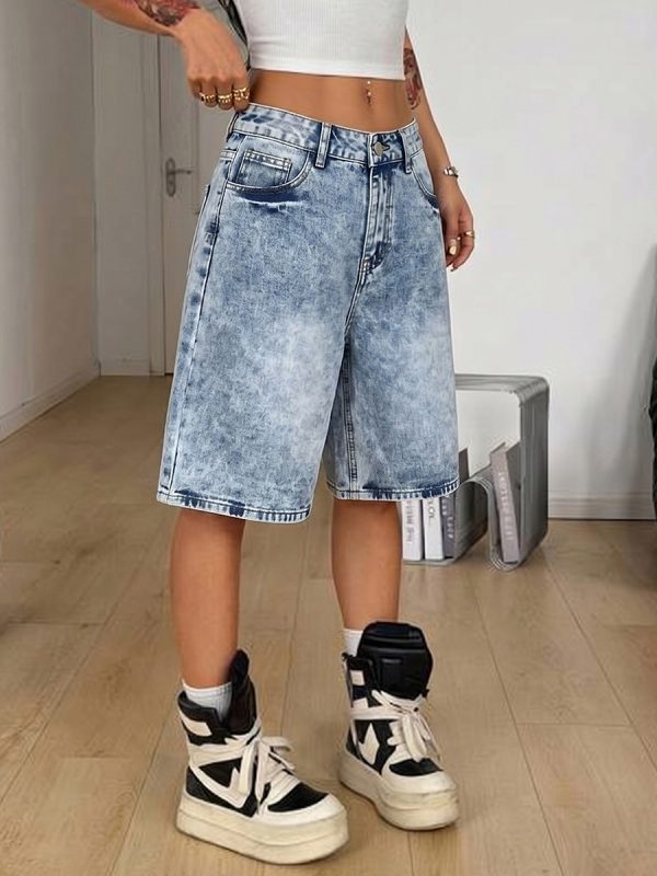 237  Women's 11.8 OZ 90s Retro Vintage Acid Snow Wash Baggy Bermuda Jorts Denim Shorts