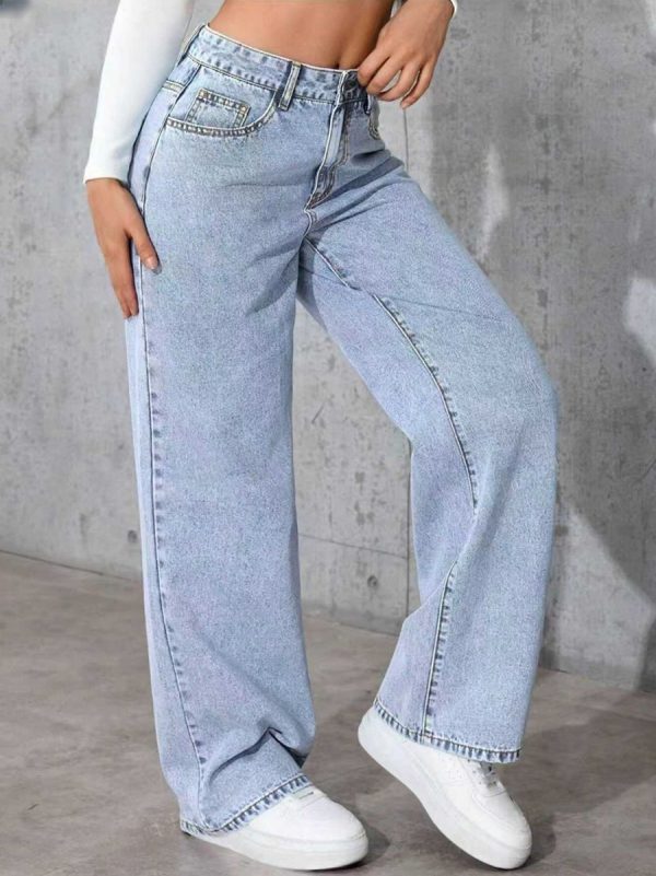 1788124922535016.jpeg Women's 11.8 OZ Low‑Mid Rise Wide Leg Snow Wash Jeans