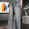 Women's 12.8 OZ All‑over Rhinestone Wide Leg Snow Wash Jeans
