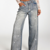 Women's 12.8 OZ All‑over Rhinestone Wide Leg Snow Wash Jeans