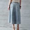 Women's 12.8 OZ High Rise Minimalist A‑line Midi Denim Skirts
