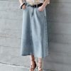 Women's 12.8 OZ High Rise Minimalist A‑line Midi Denim Skirts