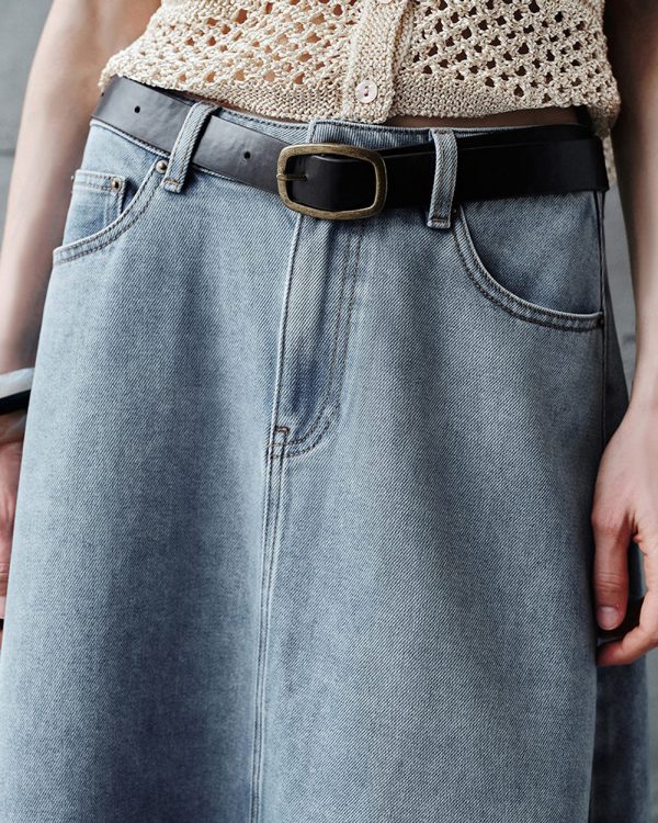 Women's 12.8 OZ High Rise Minimalist A‑line Midi Denim Skirts