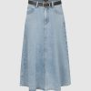 Women's 12.8 OZ High Rise Minimalist A‑line Midi Denim Skirts