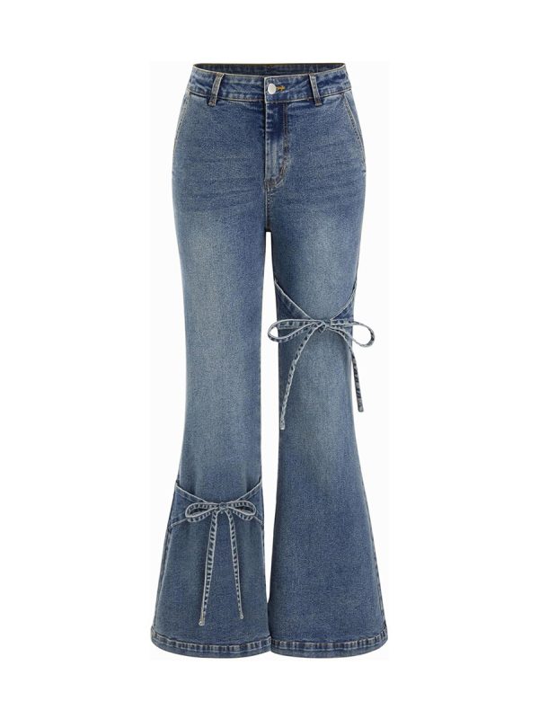 Women's 11.5 OZ High Rise Bow Tie Lace‑up Flare Jeans