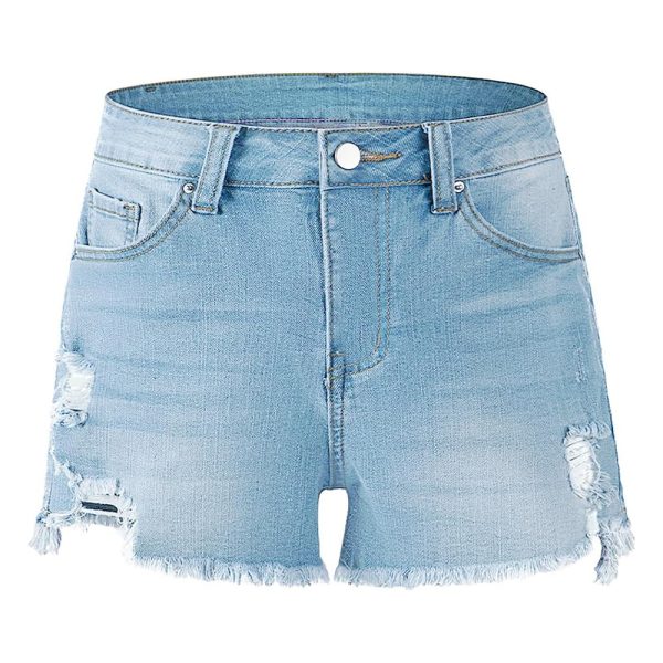 1788128102238276.jpg Women's 10.8 OZ High Rise Ripped Distressed Raw Hem Denim Shorts