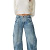 Women's 11.8 OZ Mid Rise Rigid Acid Stone Wash Barrel Ankle‑length Jeans