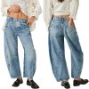 Women's 11.8 OZ Mid Rise Rigid Acid Stone Wash Barrel Ankle‑length Jeans