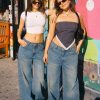 Women's 12.8 OZ Stretch High Rise Faded Wash Wide Leg Flap Back Pockets Jeans
