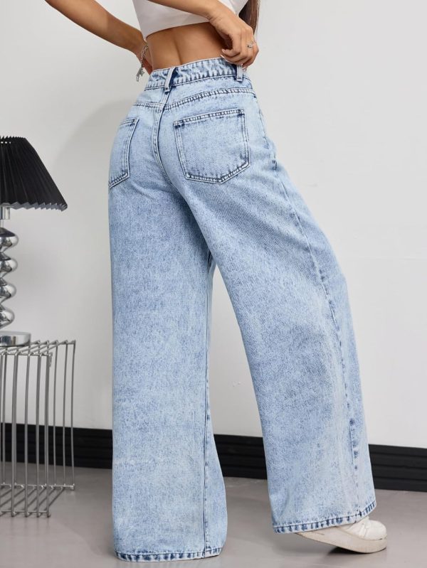 Women's 12.5 OZ Acid Snow Wash High Rise Wide Leg Jeans