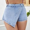 35816 Women's 10.8 OZ Y2K Stretch Silver Metal Studs Denim Skort