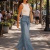Women's 11.8 OZ Retro Cargo Square Front Patch Pockets Wide Leg Jeans