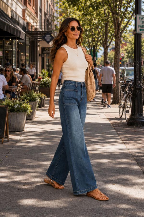 1788148413826315.jpg Women's 11.8 OZ Retro Cargo Square Front Patch Pockets Wide Leg Jeans