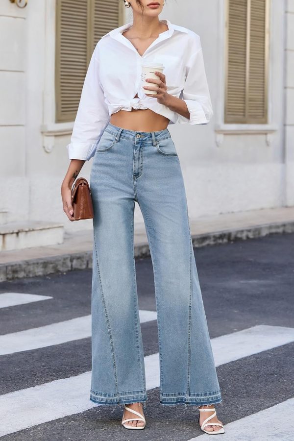 1788157234977475.jpg Women's 11.8 OZ High Rise Wide Leg Raw Frayed Released Hem Jeans