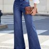 B0G6Y9PCXK Women's 11.8 OZ High Rise Wide Leg Raw Frayed Released Hem Jeans